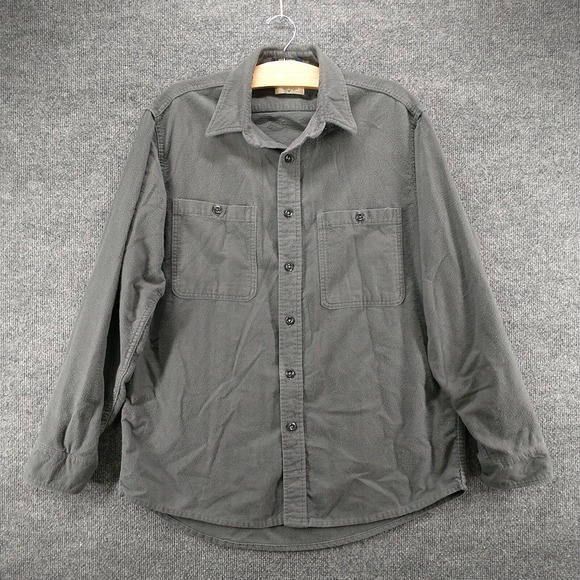 Fieldmaster Men's Flannel Button-Up Shirt Gray Large Long Sleeve Chest Pockets - Picture 2 of 15